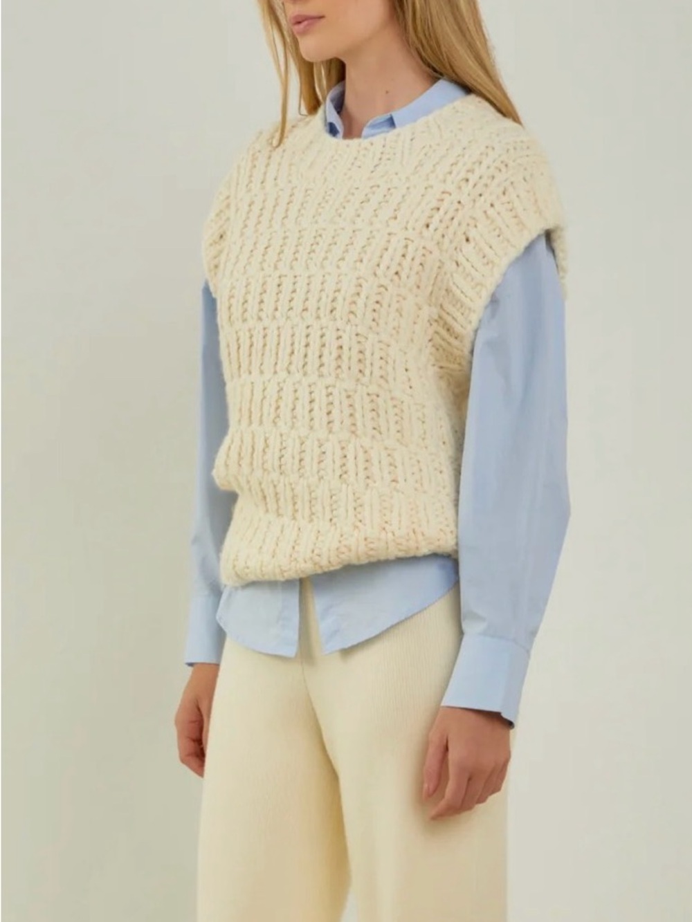 English Factory Cream Chunky Knit Sweater Vest Sz S